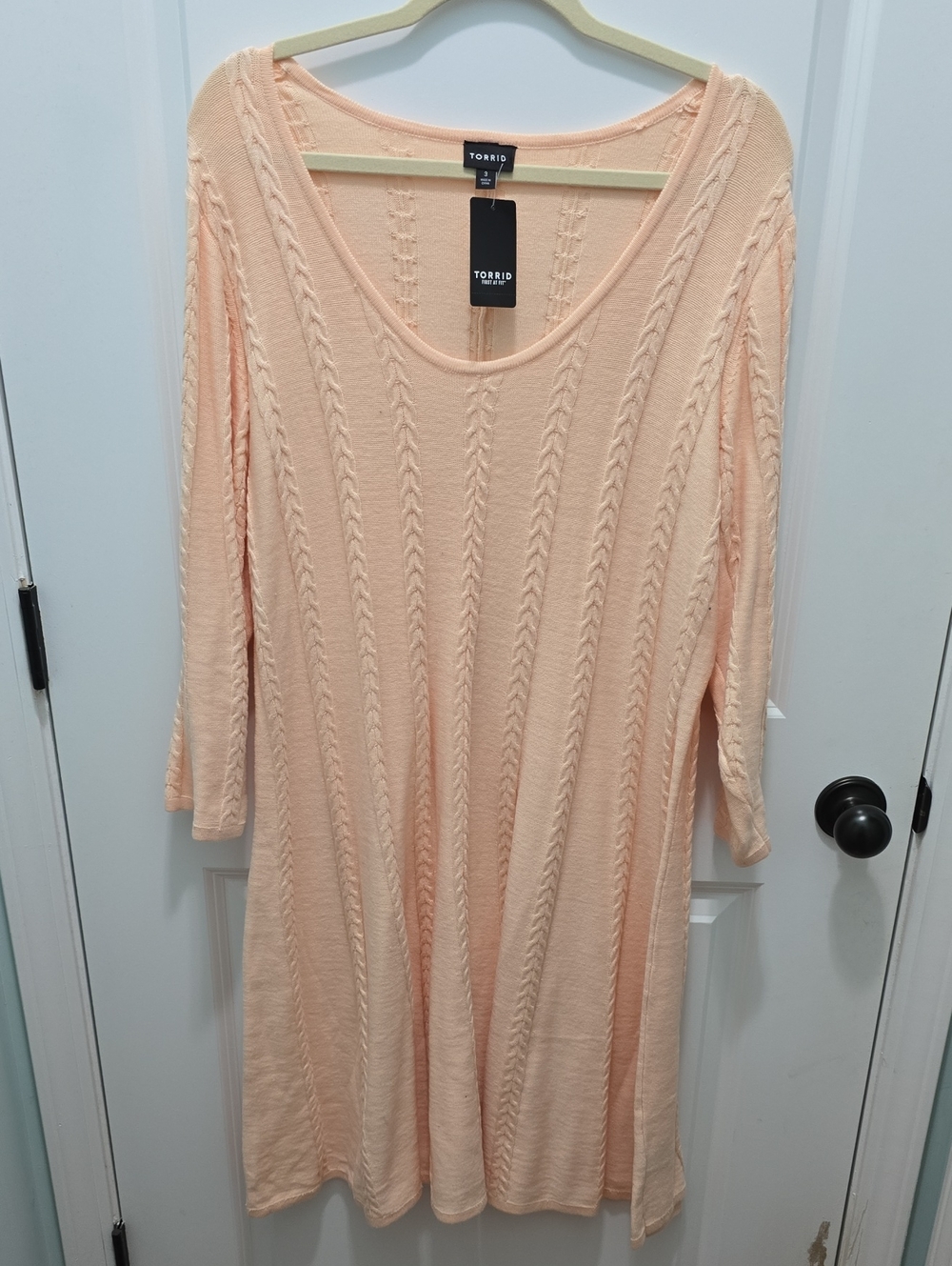 torrid Peach Cable-Knit Scoop Neck Long-Sleeve Dress